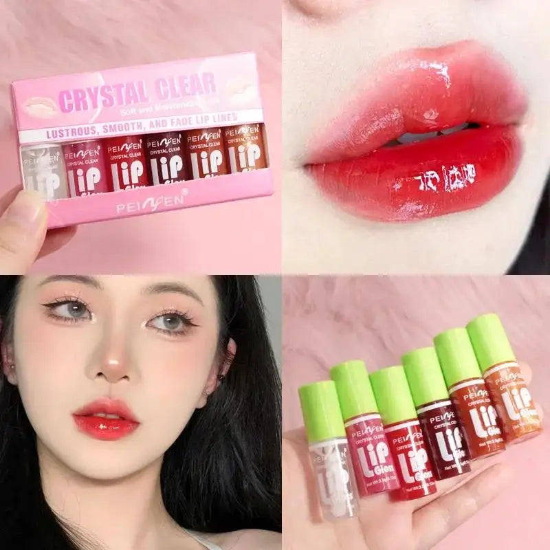 6-Piece Glass Mirror Lip Gloss Set – Shimmer Sheer Tint Lip Gloss Set HIP