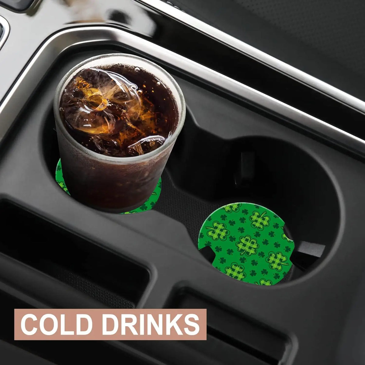 Green Plaid Clover Ceramic Car Cup Coasters – 2 Pack Car Cup Coaster HIP