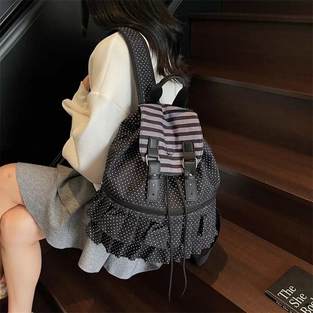 Polka Dot Nylon Backpack – School, Travel & Daily Use Nylon Backpack HIP Black