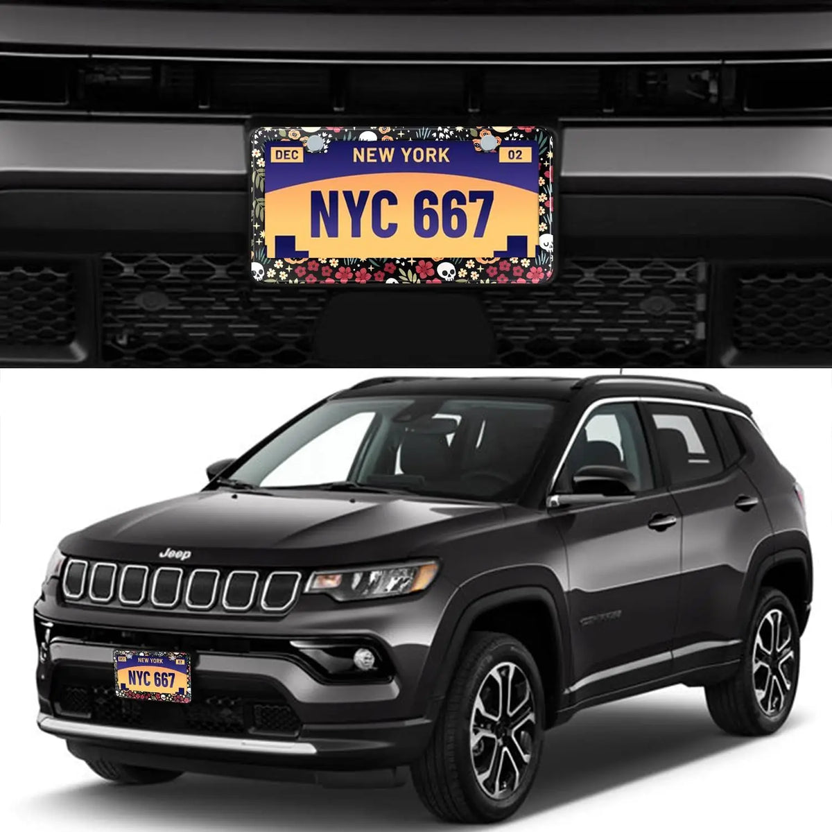 Halloween Skull Floral Stainless Steel License Plate Frame License Plate Frame HIP