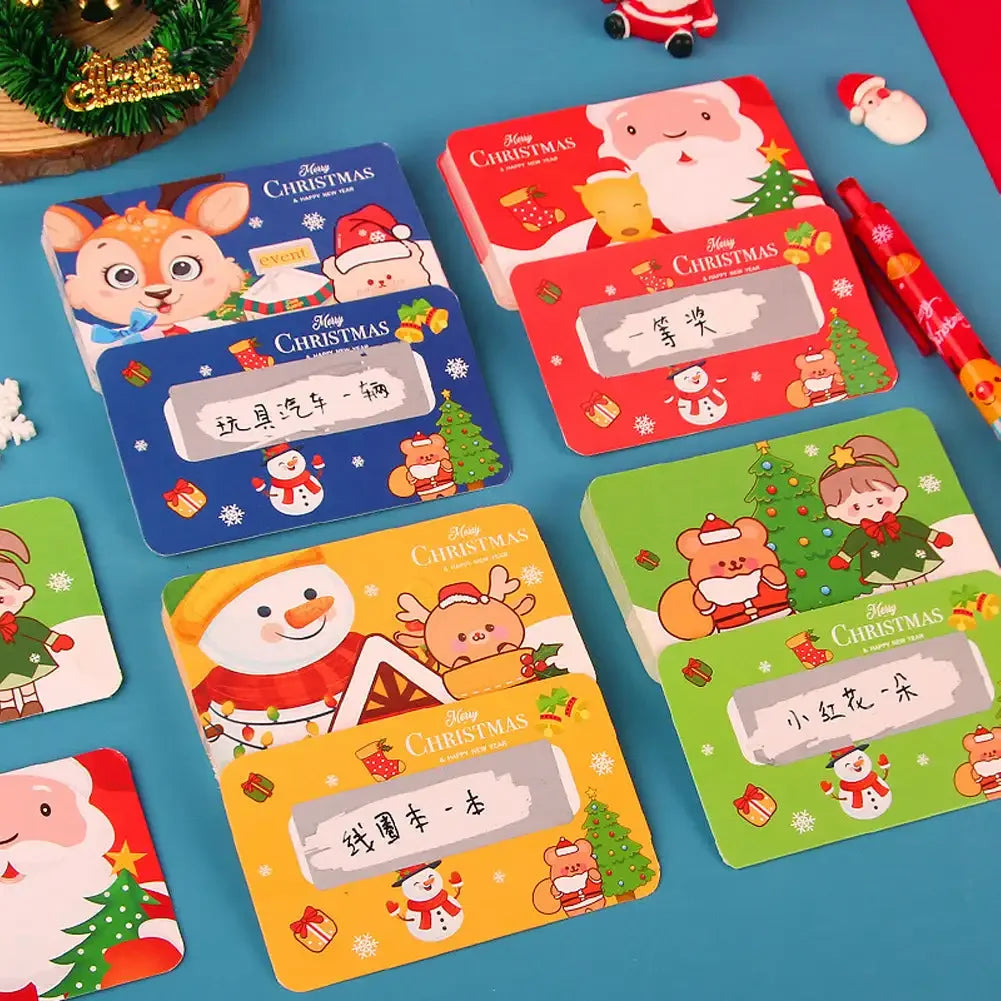 20pcs Cartoon Christmas Scratch Card Children's Christmas Handwritten Interactive Scratch Award Card Reward Lucky Scratch Decor HIP