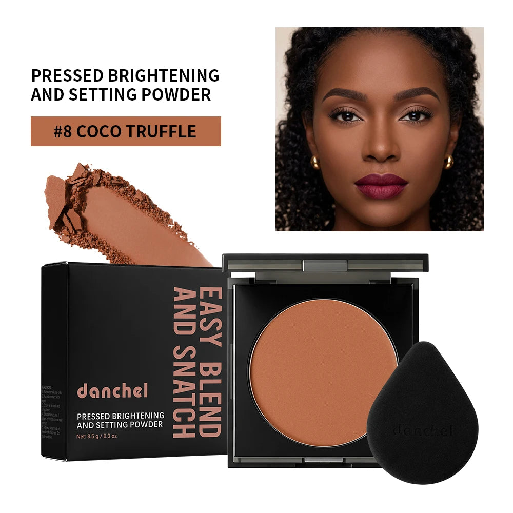 Matte Full Coverage Pressed Powder Foundation With Puff Applicator Waterproof 24H Fresh Wear Weightless Oil Control Cosmetics HIP 8Coco Truffle