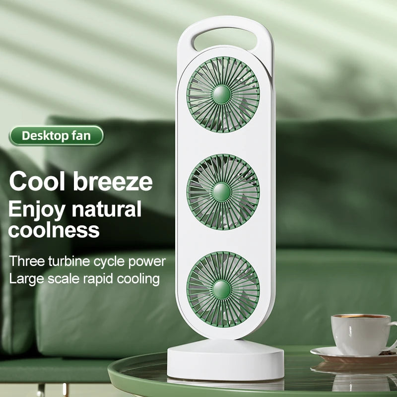 Triple Outlet USB Rechargeable Desktop Fan – 3-Speed Portable Portable Desktop Fan HIP