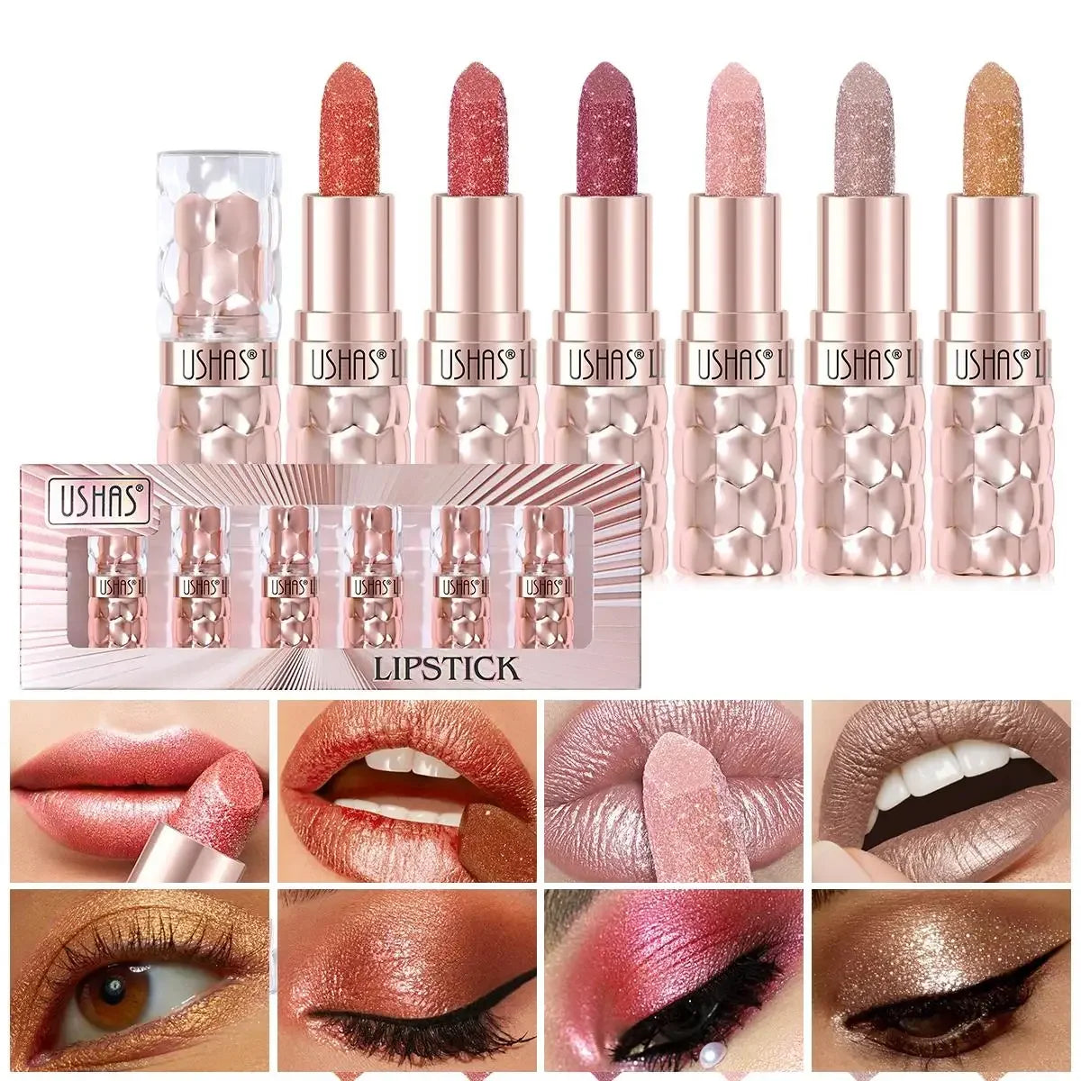 USHAS 6pc Metallic Liquid Lipstick Set – Waterproof & Long-Lasting Liquid Lipstick Set HIP