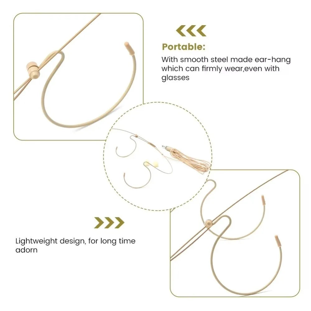 Beige Headworn Condenser Mic – Dual Earhook 3.5mm Microphone Headworn Microphone HIP