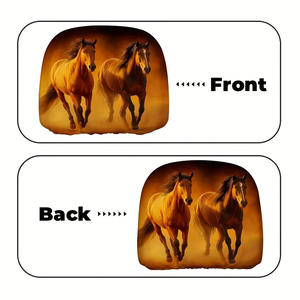 Set of 2 Golden Hour Equine Gallop Car Headrest Covers Car Headrest Covers HIP