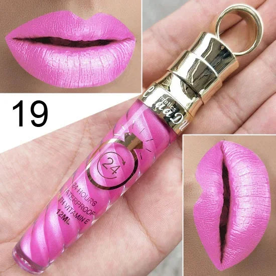 20 Colors Lipstick Waterproof Long Lasting Matte+Shimmer Mental Beauty Lip Gloss Nude Glitter Lip Gloss Beauty Sexy Lip Tint HIP 19