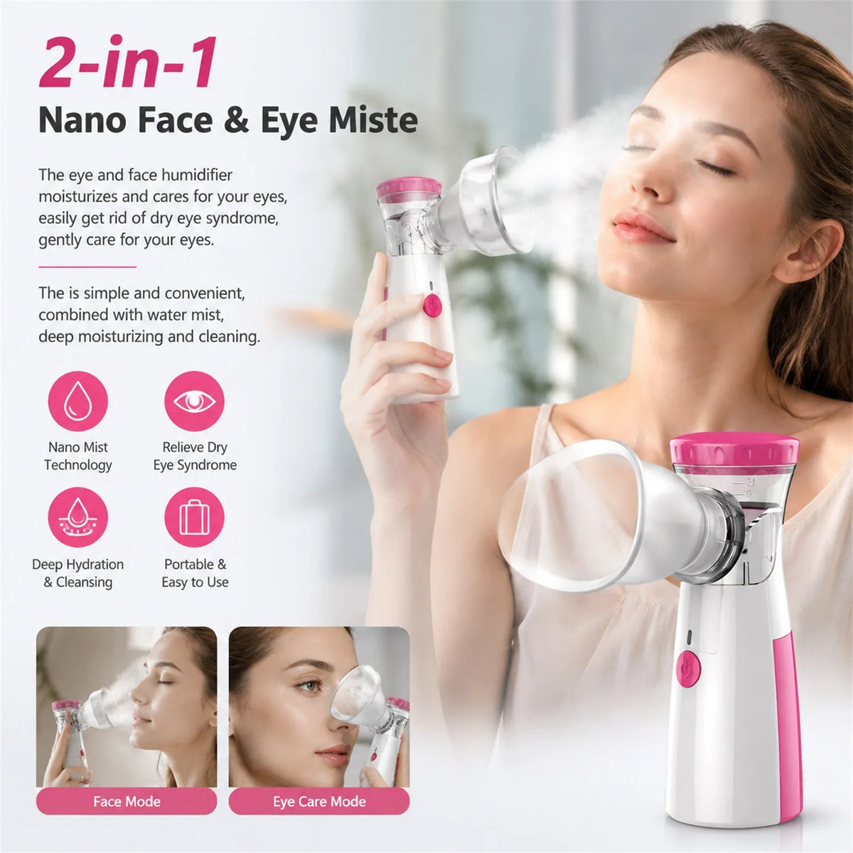 2-in-1 Eye & Face Mist Nebulizer – Hydrating Spray Steamer Face Mist Nebulizer HIP