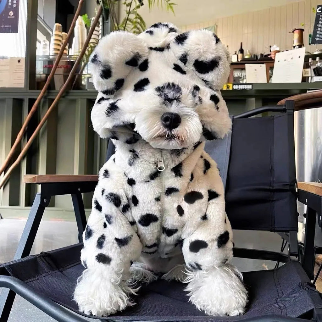 White Leopard Dog & Cat Hoodie – Warm Winter Pet Coat Pet Dog Hoodie HIP Tiger fur white. S