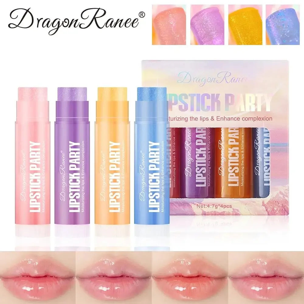Dragon Ranee Mirror Gloss Lipstick Set 4Pcs – Shimmer & Hydrate Lip Gloss Set HIP