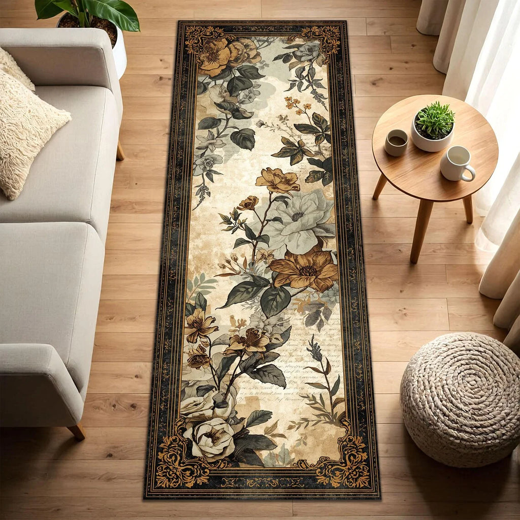 Rustic Floral Non-Slip Washable Kitchen Runner Rug | Boho Kitchen Runner Rug HIP 2 40x120cm-Felt
