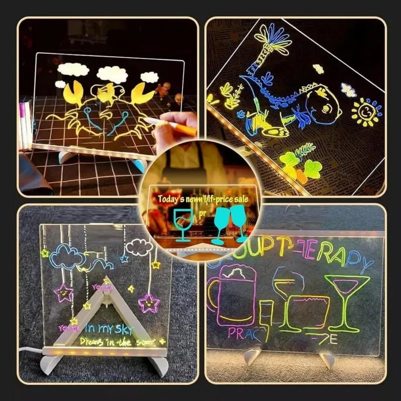 Light-Up LED Acrylic Message Board with 7 Color Pens LED Message Board HIP