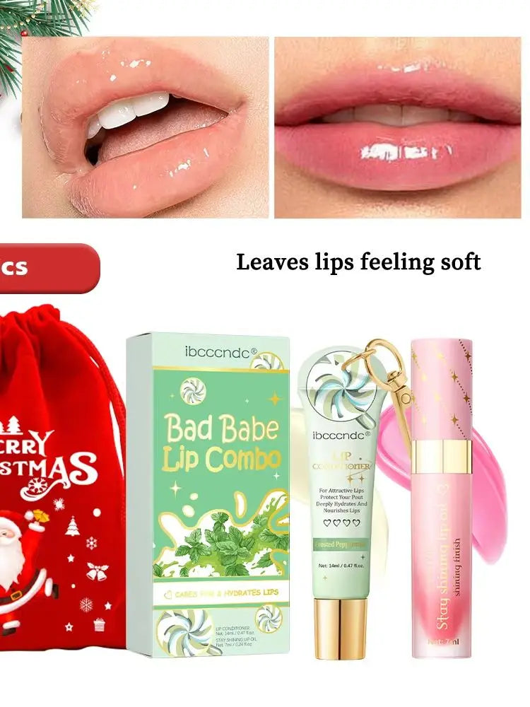 Lip Gloss Duo Combo with Keychain Long Lasting Nourish Plumper Lip Cosmetics Christmas Gift HIP 2Mint