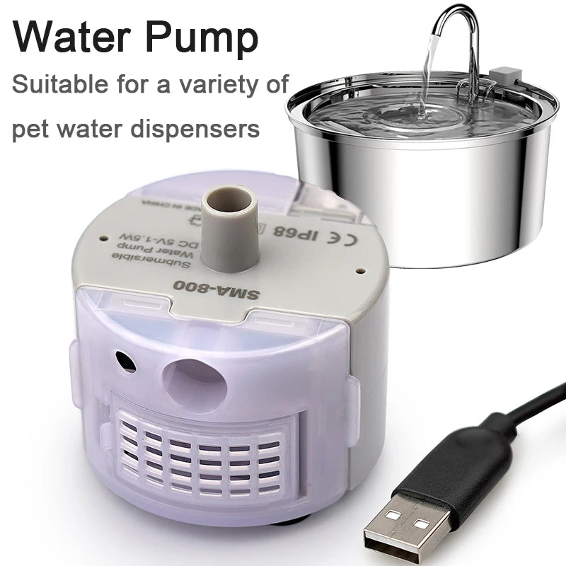 Pet Fountain Motor Submersible Pump Cat Water Drinker SMA-800 USB Water Pump Cats Fountain Accessories Mute DC ，cleaning kit HIP