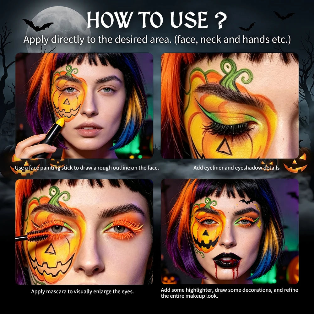 5pcs Halloween Pumpkin Cosplay Makeup Set Lipstick Glowing Eyelashes Dark Blush Mascara Eyeliner Gothic Vampire Makeup HIP