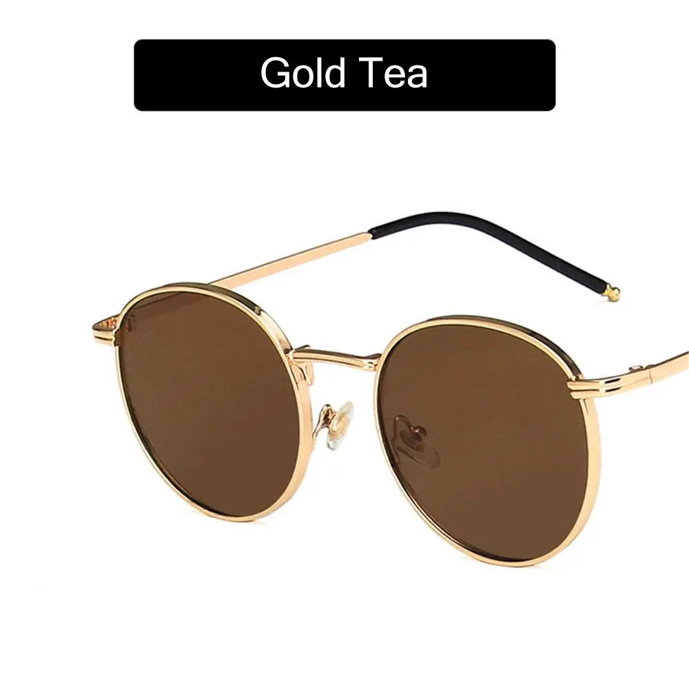 Unisex Round Sunglasses Metal Frame UV400 Protection Round Sunglasses HIP Gold Tea