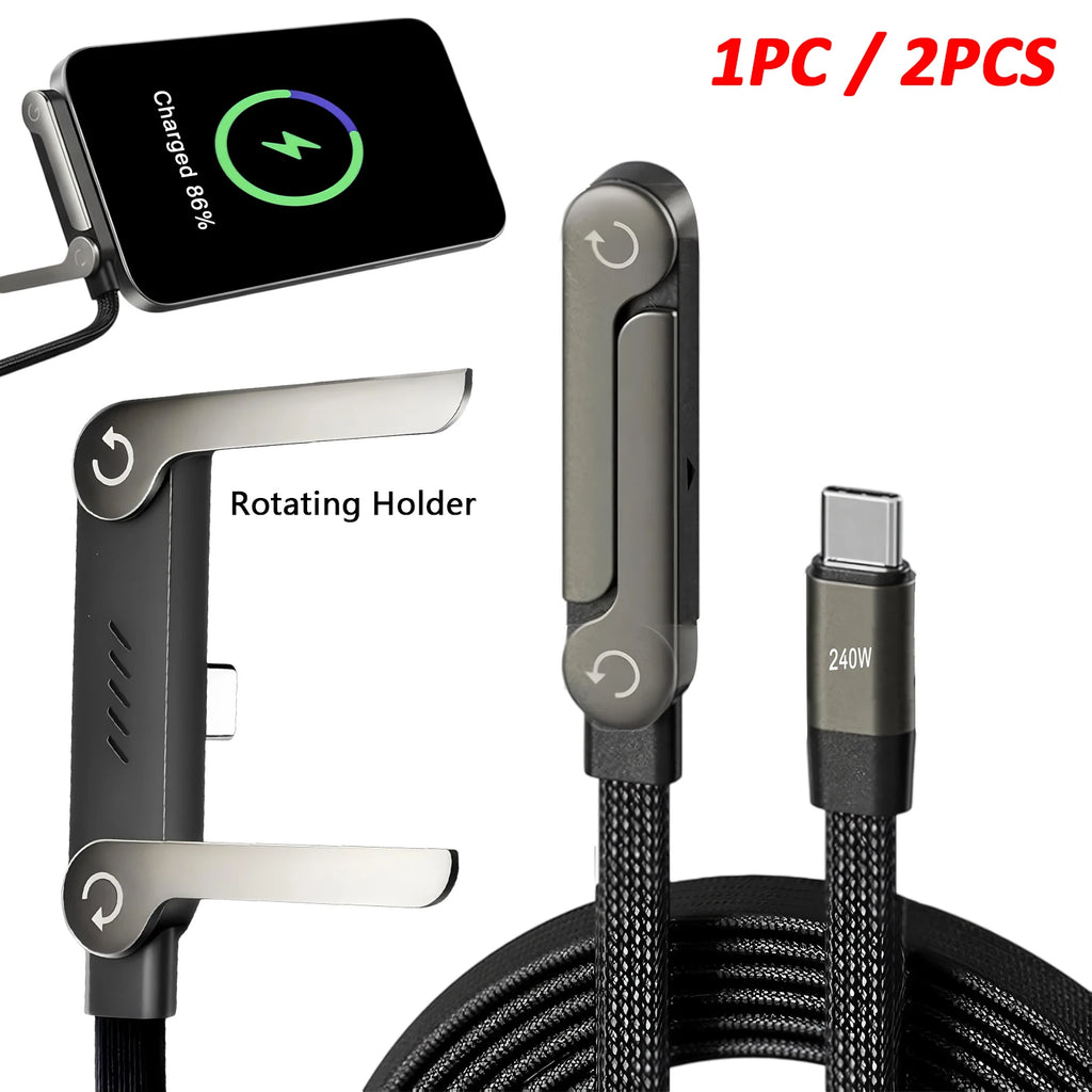 2-in-1 USB-C 240W Fast Charging Cable & Foldable Phone Stand USB-C Charging Cable HIP