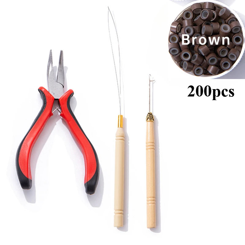 New Wig Extension Tools Micro Silicone Lined Rings/Links/Beads MICRO Ring Link Crimp Beads Hair Extensions Tools HIP brown