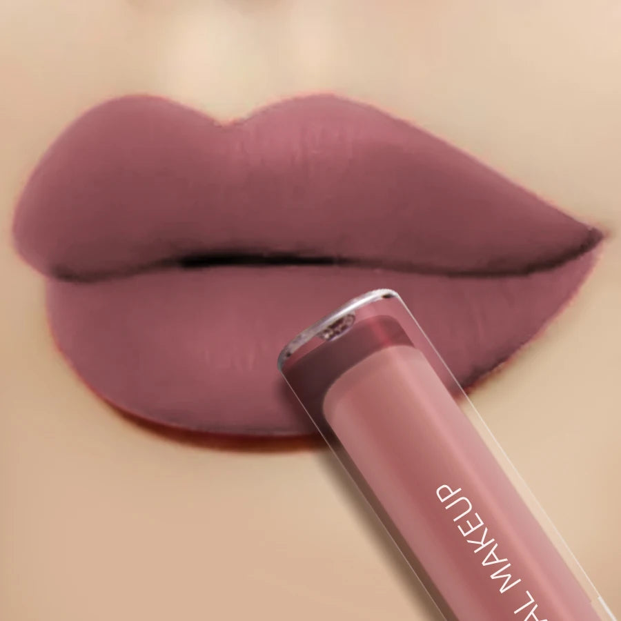 1PC Dark Brown Matte Velvet Lip Gloss Waterproof Liquid Lipstick Nude Brown Lips Korean Makeup for Lip Tint Lip Glaze Cosmetics HIP