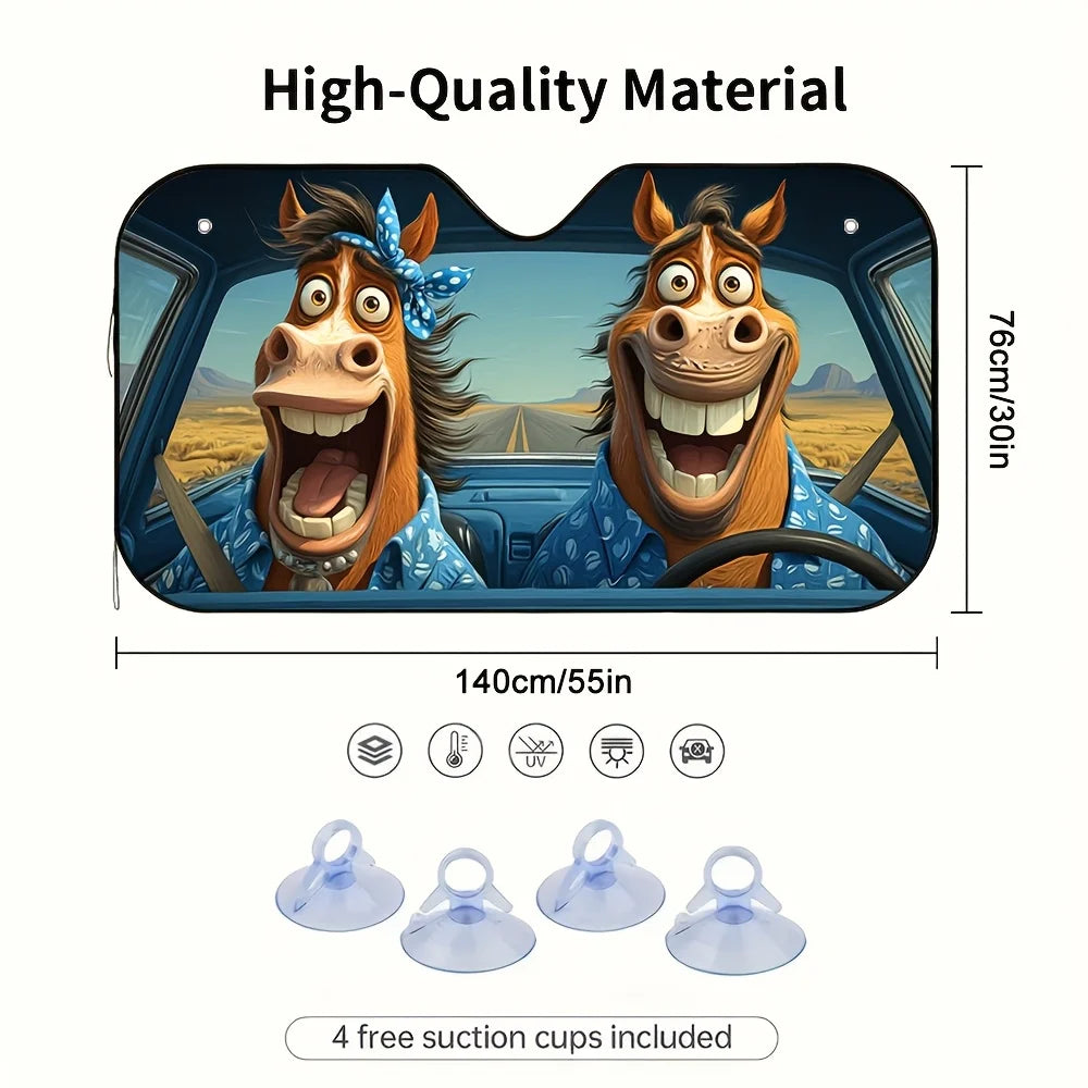 Funny Horses Cartoon Car Sunshade – Universal Windshield Car Sunshade HIP
