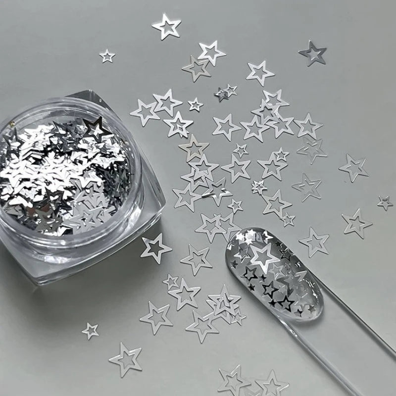 Ultrathin Laser Hollow Pentagram Sequin Butterfly Round Star Heart Glitter Powder Nail Art Accessories Decorations Manicure Tool HIP Silver