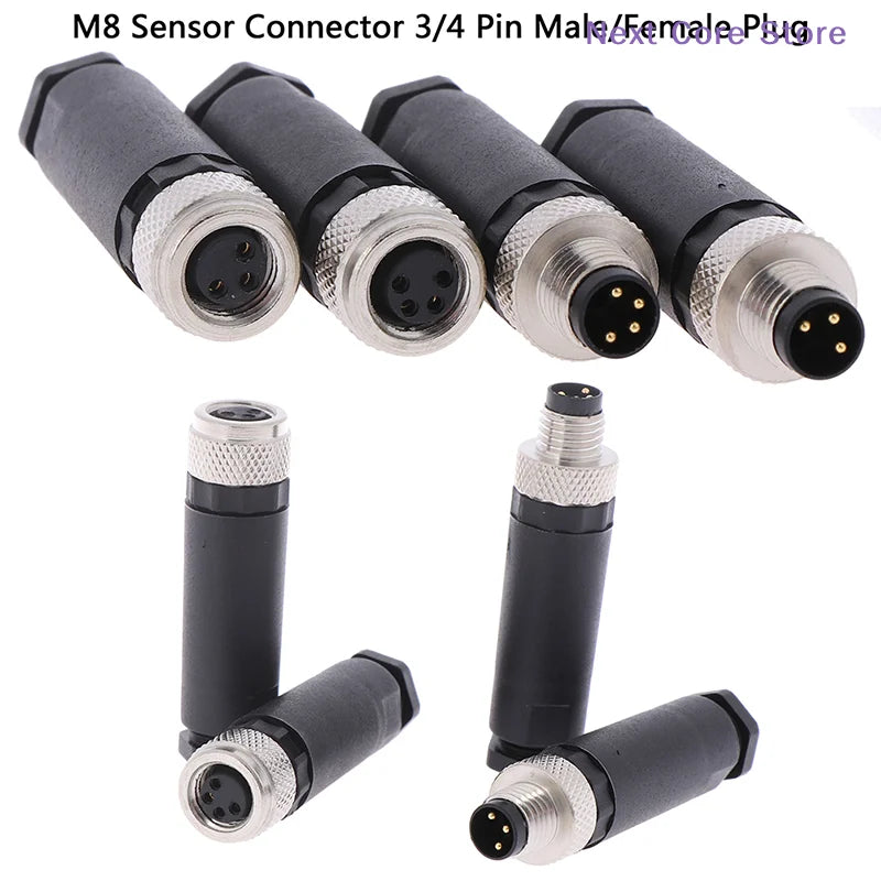 M8 Sensor Connector 3/4 Pin Male Female Straight Angle Plug Sensor Connector Plug HIP