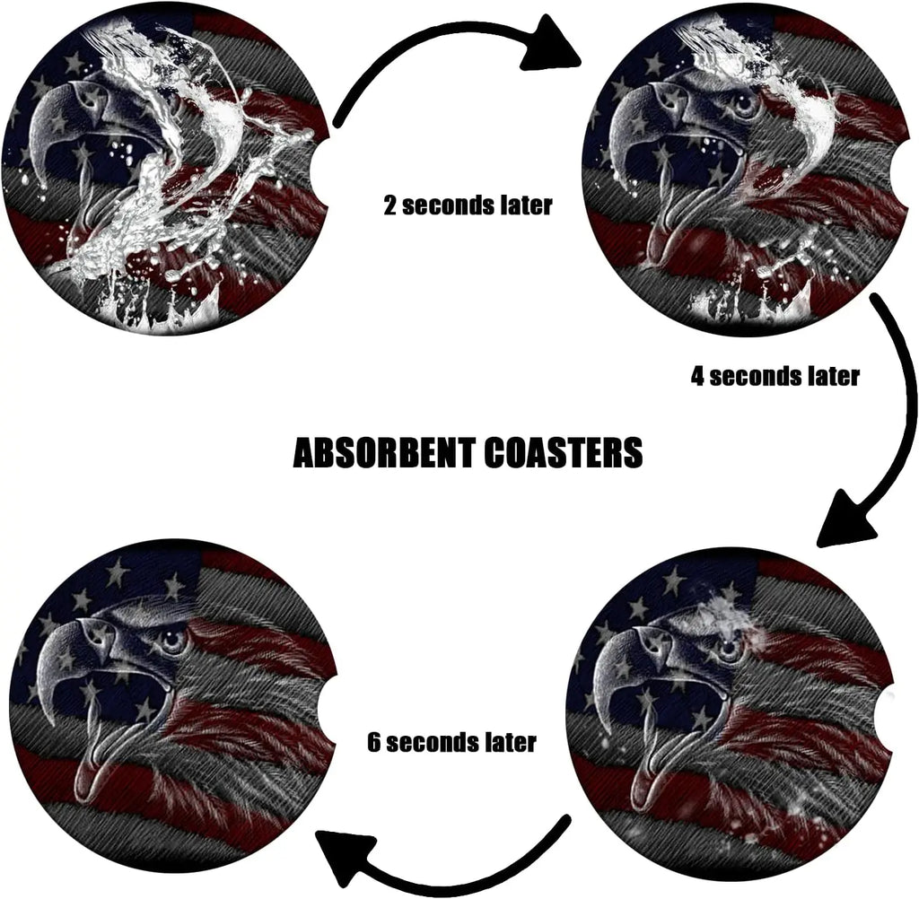 American Flag Eagle Ceramic Car Cup Holder Coasters – Set of 2 Car Cup Holder Coaster HIP