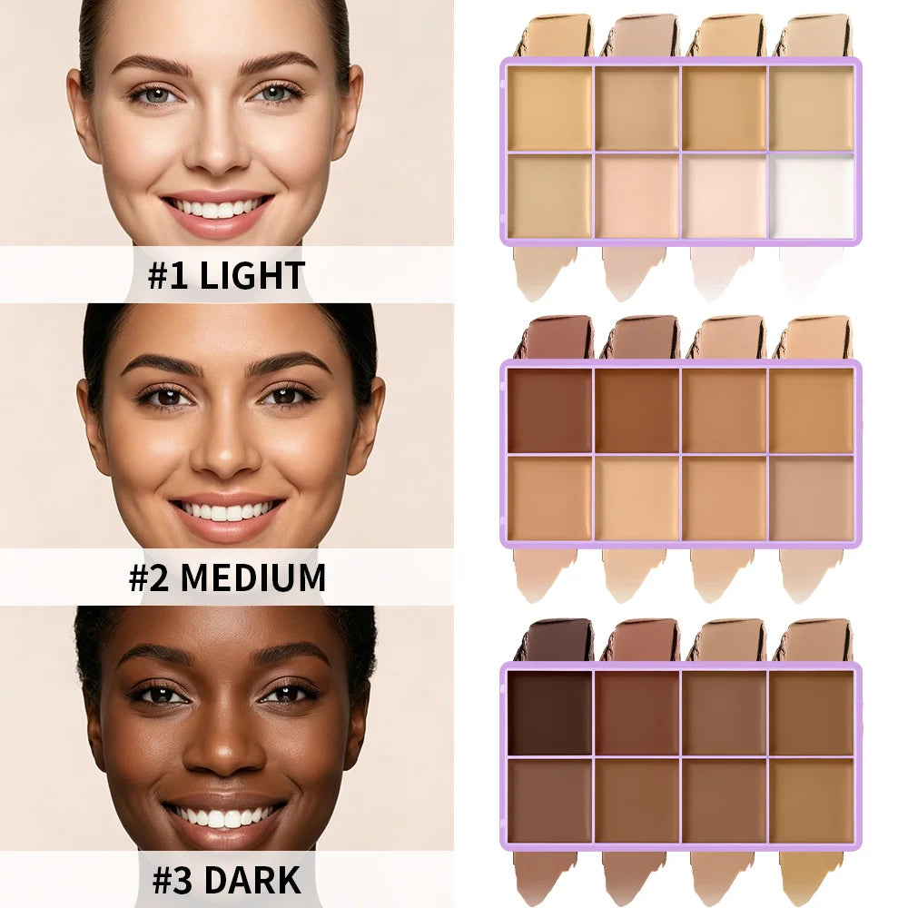 8 Shades Soft Matte Cream Concealer Palette With Brush Full Coverage Waterproof Long Lasting Cover Dark Circles Christmas Gift HIP