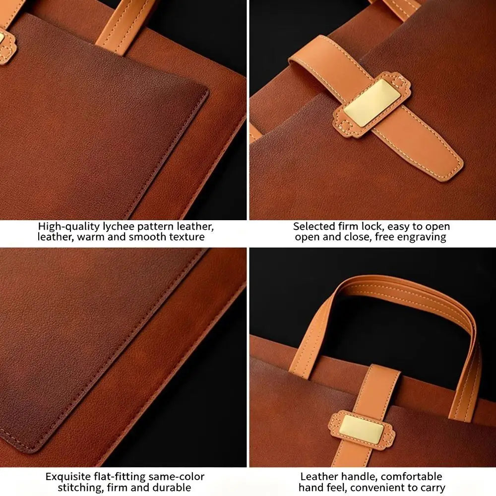 PU Leather A4 Document Bag – Large Capacity Business Briefcase Document Storage Bag HIP