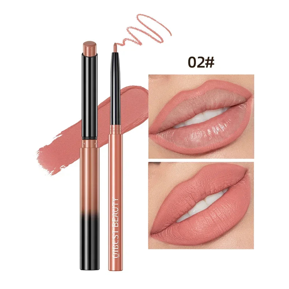 QIBEST Lipliner Pencil Lipstick Set Matte Nude Red Contour Tint Lipstick Long Lasting Non-stick Cup Lipliner Makeup Lip Stain HIP 02 1