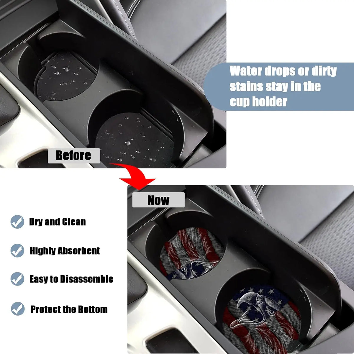 American Flag Eagle Ceramic Car Cup Holder Coasters – Set of 2 Car Cup Holder Coaster HIP