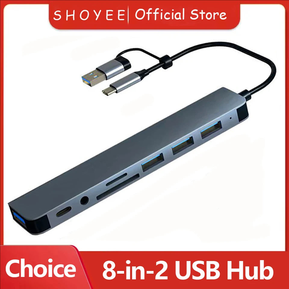 8 In 2 USB HUB With Splitter Card Reader, USB C Port, USB 3.0 / 2.0, SD/TF Splitter Card Reader, Docking Station HIP