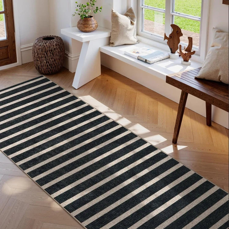 Farmhouse Kitchen Runner Rug – Non-Slip, Easy Clean Striped Kitchen Runner Rug HIP