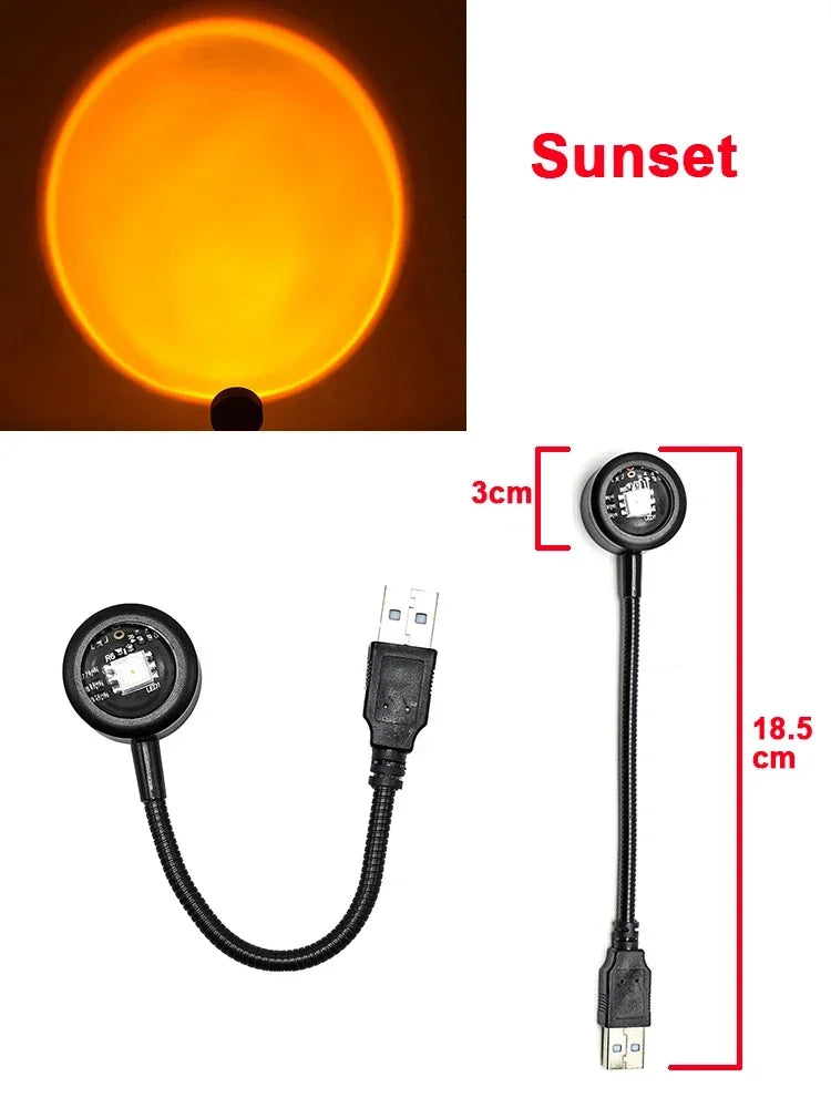 USB Sunset Lamp Sunset Projector Mood Light Living Room Bedroom Night Light Indoor Decor Bar Atmosphere Photography Background HIP Mini Sunset
