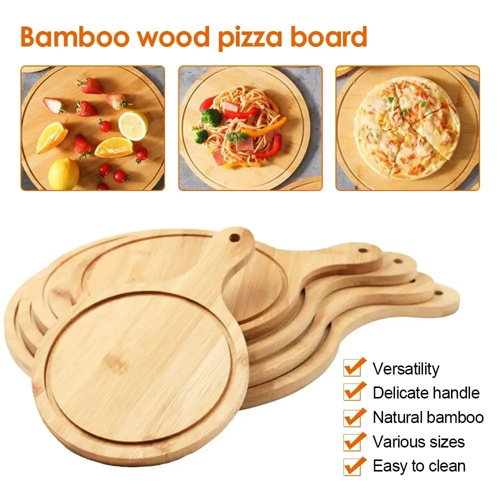 Bamboo Pizza Board with Handle – Round Tray 6–10 Inch Bamboo Pizza Board HIP