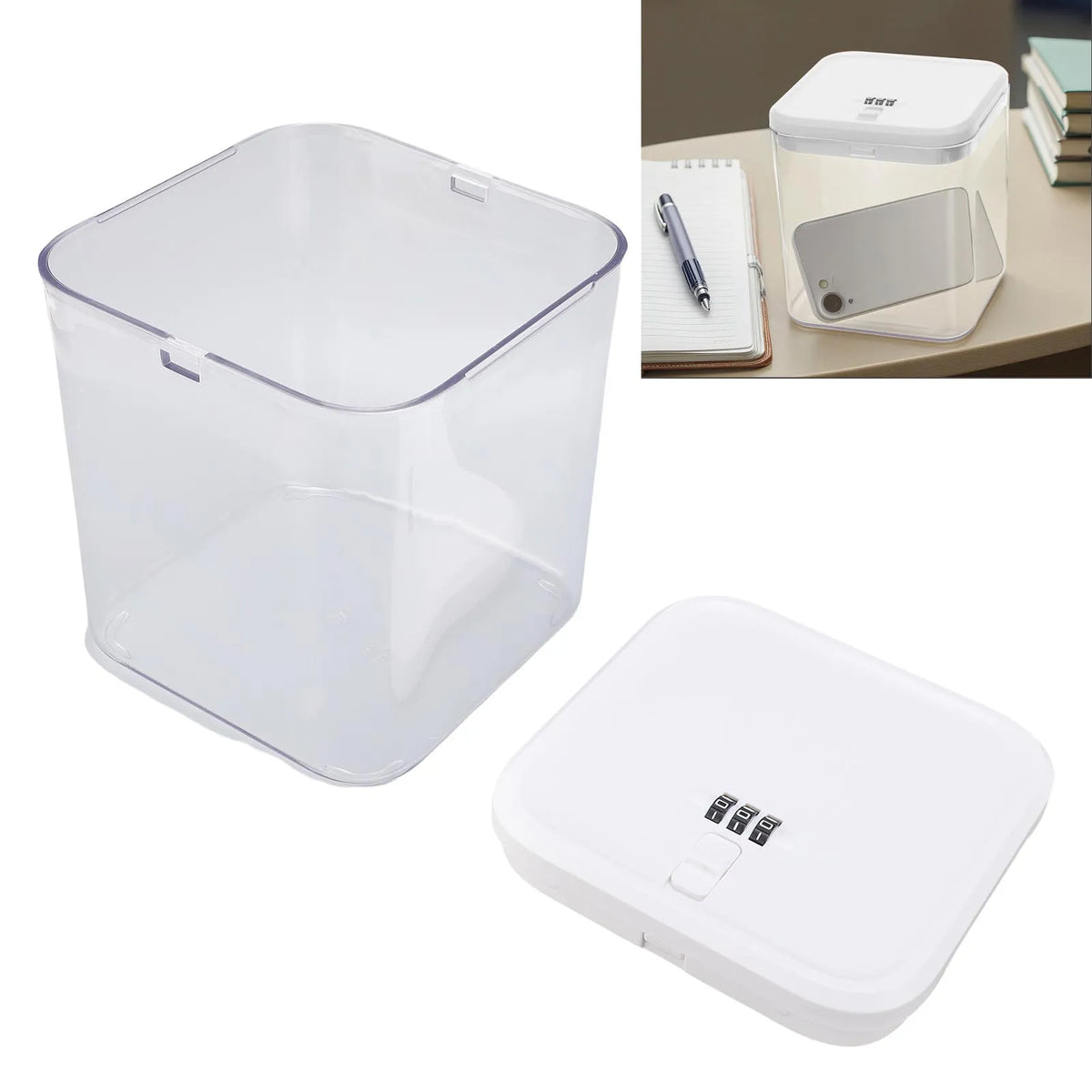 Medication Lock Box with Code Lockable Storage Box for Fridge Snacks Food Phone Lock Box for Home Dorms Office Clear HIP