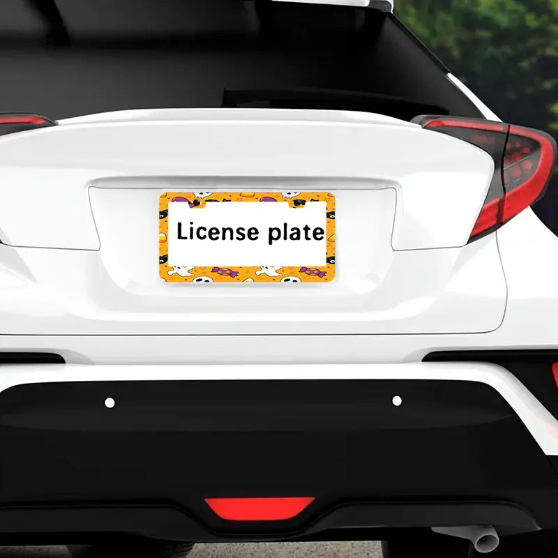2-Pack Halloween Pumpkin Aluminum License Plate Frames | 12.2x6.3" License Plate Frame HIP