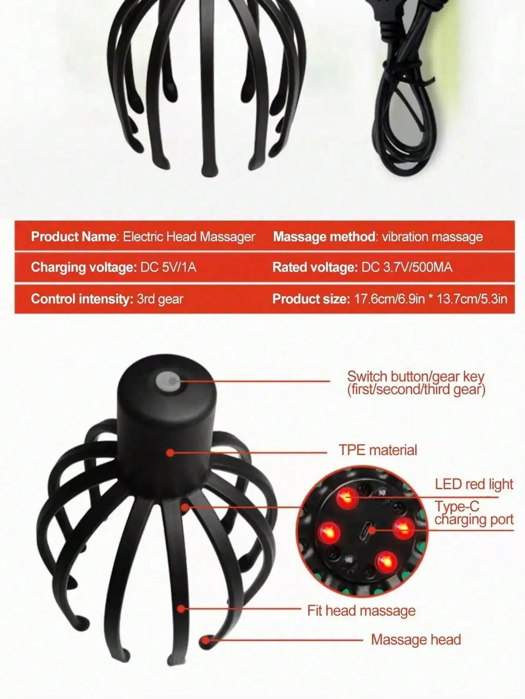 AXH Electric Octopus Scalp Massager – Rechargeable | HIP Electric Scalp Massager HIP