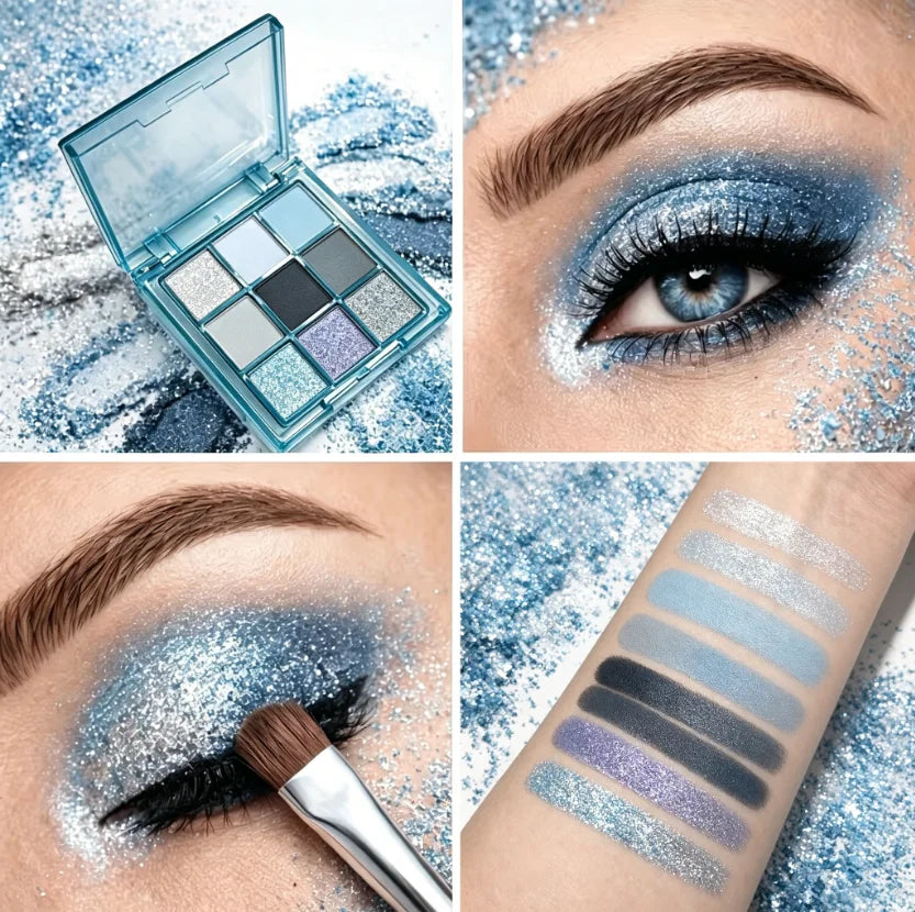 JUJU Dream Shimmer Glitter Eyeshadow Palette – Ice Blue Pigment Eyeshadow Palette HIP