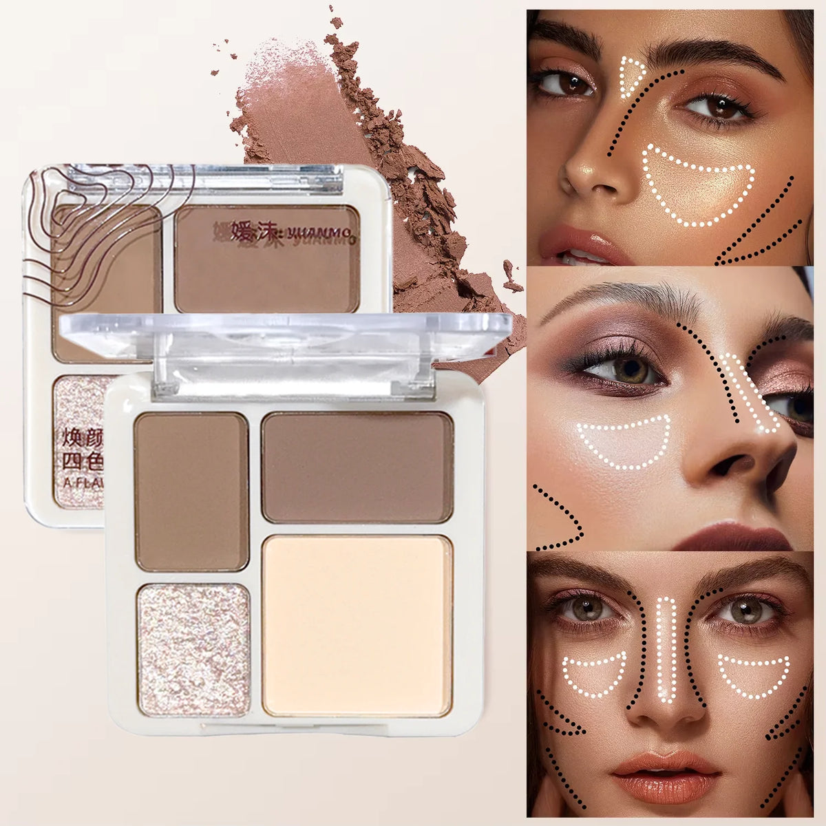 4-Color Contour & Highlighter Palette – Matte & Glow | HIP Contour Highlight Palette HIP