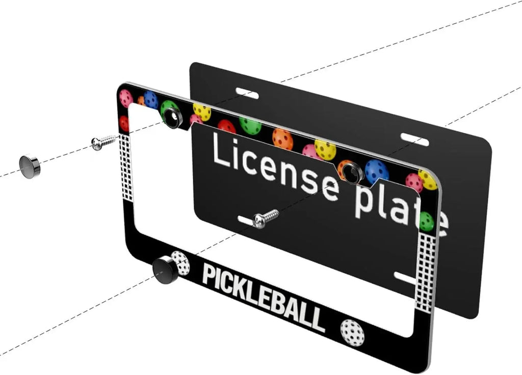 Pickleball Aluminum License Plate Frame 2-Pack – Black License Plate Frame HIP
