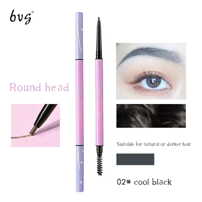 Makeup Ultra-fine Eyebrow Pencil Eyebrow Marker Waterproof Eyebrow Double Head 6 Colors Enhancer Dye Tint Pen Lasting Cosmetics HIP 02Black-Round