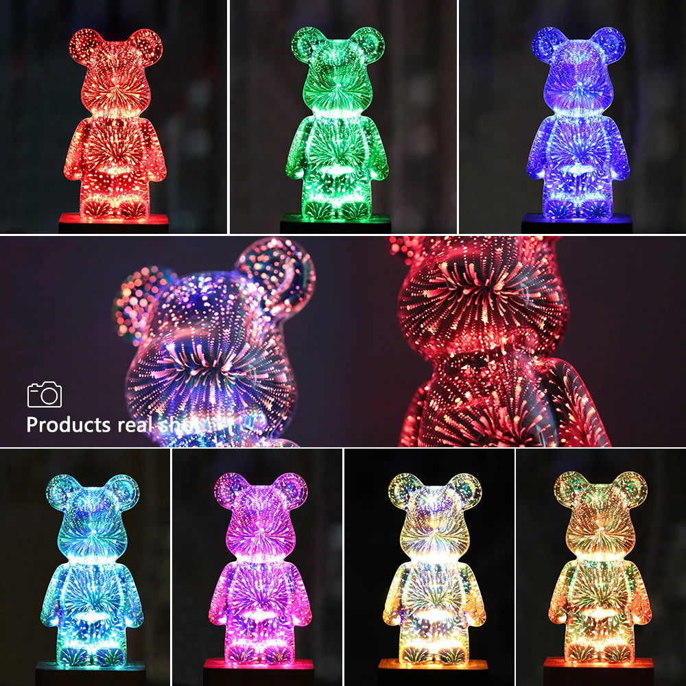 3D LED Firework Bear Night Light – Color-Changing USB Lamp LED Night Light HIP