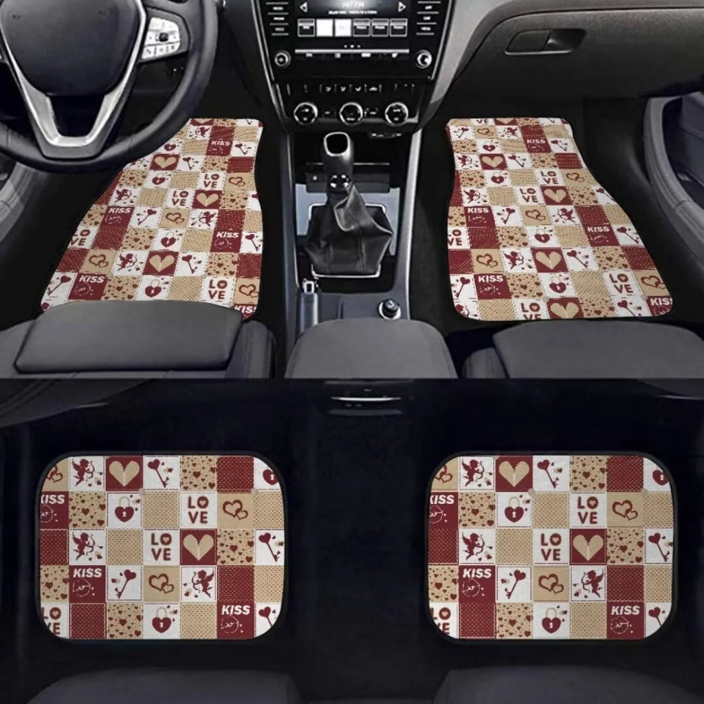 Retro 4-Piece Waterproof Car Floor Mats – Heart Plaid Print Car Floor Mats HIP