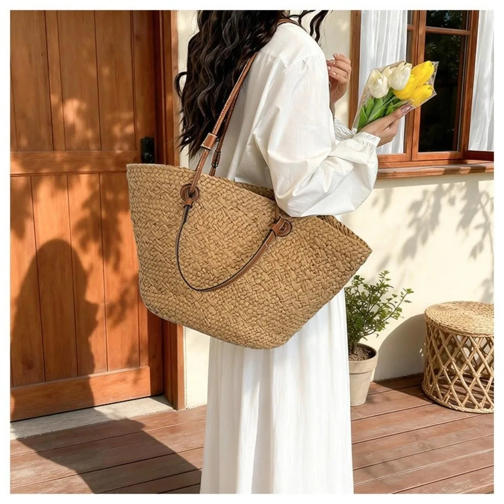 Handmade Straw Woven Tote Bag – Large Summer Shoulder Bag Straw Tote Bag HIP