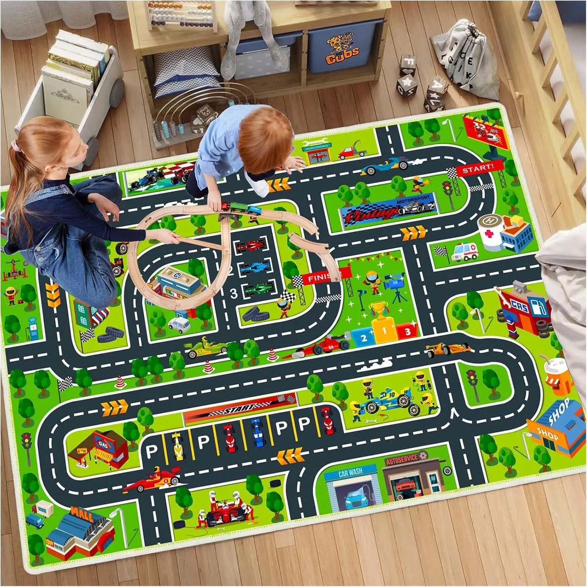 Kids Car Play Mat – City Traffic Rug, Non-Slip | 4 Sizes Kids Play Rug HIP