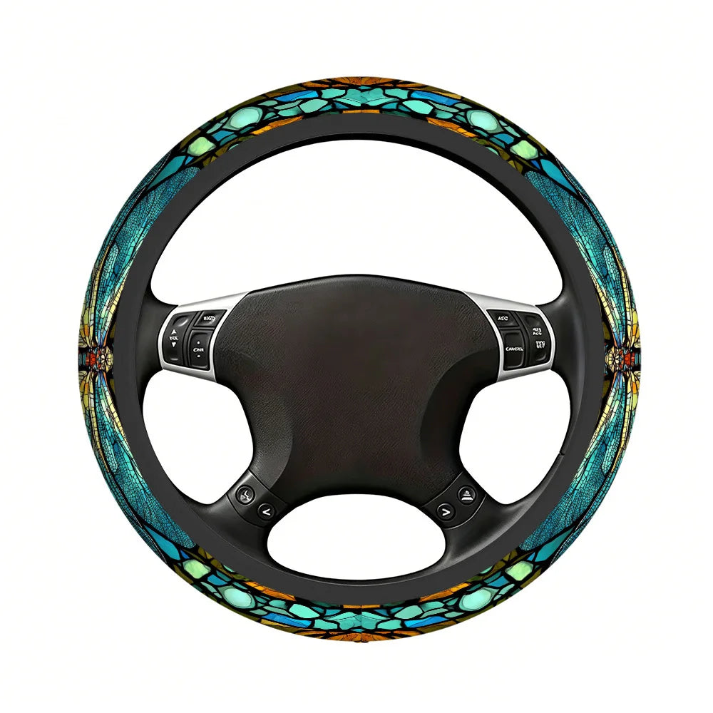 Dragonfly Leaf Mosaic Steering Wheel Cover – Universal Fit Steering Wheel Cover HIP