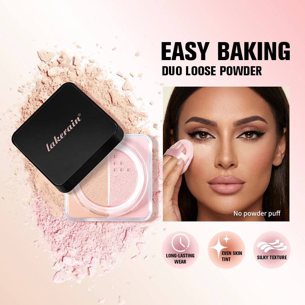 2 in 1 Bake Loose Powder Brightening&Correcting Duo Brightening Correcting Blurred Pores Matte LongLasting Setting Powder Makeup HIP
