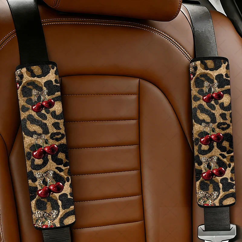 2-Pack Cherry & Bow Leopard Print Car Seat Belt Covers Car Seat Belt Cover HIP black Other