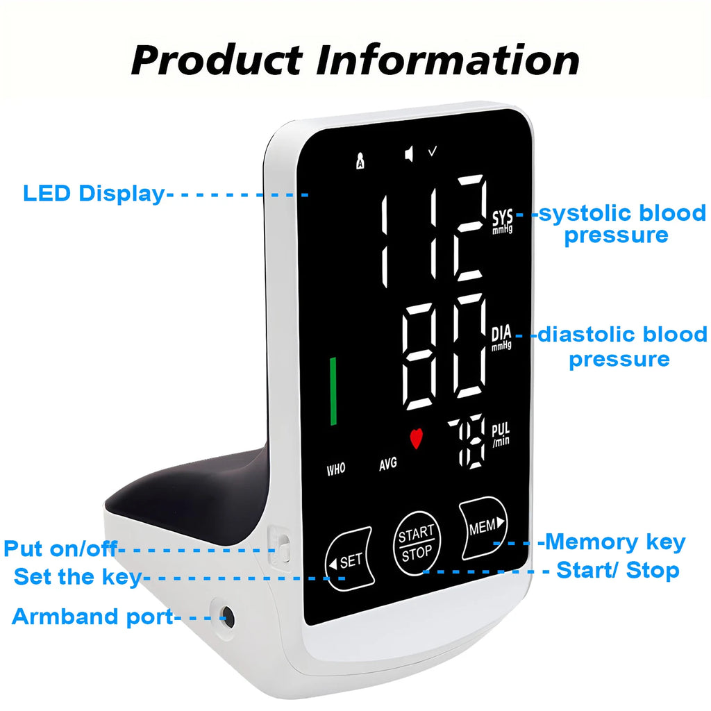 LED Digital Arm Blood Pressure Monitor – Voice & USB-C Blood Pressure Monitor HIP